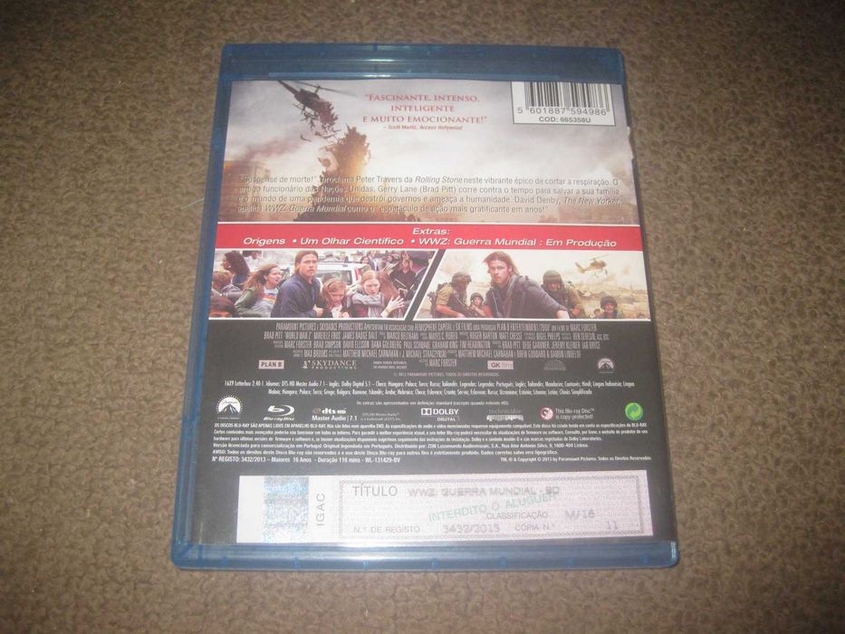 Blu-Ray "WWZ - Guerra Mundial" com Brad Pitt