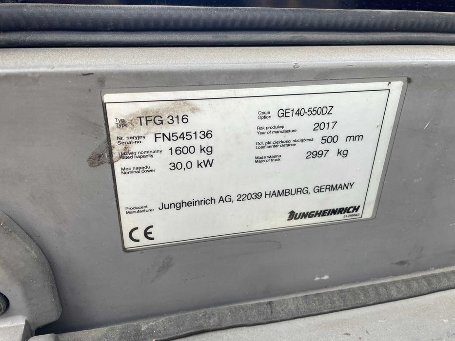 Wózek widłowy gazowy Jungheinrich TFG316 | Kabina | Triplex 5.5m