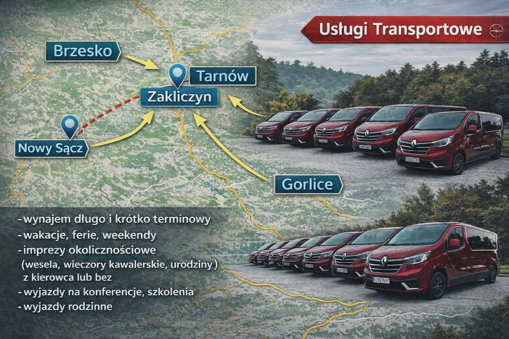 Wynajem krótko i długoterminowy Busów 9 osobowych i osobówek