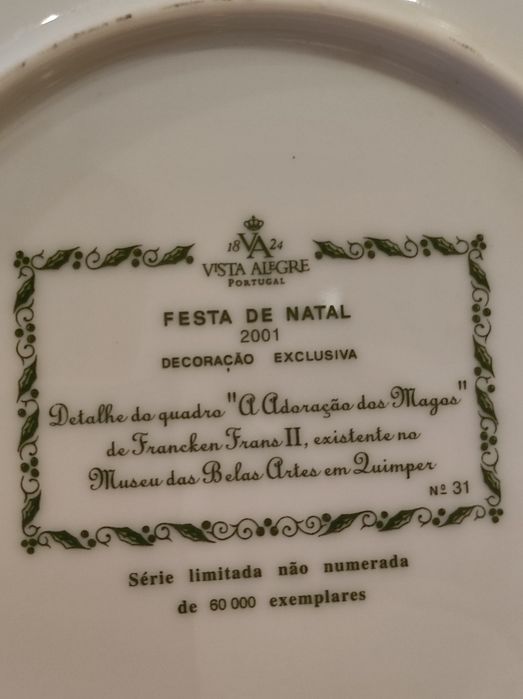 Prato porcelana série limitada Festa de Natal da Vista Alegre