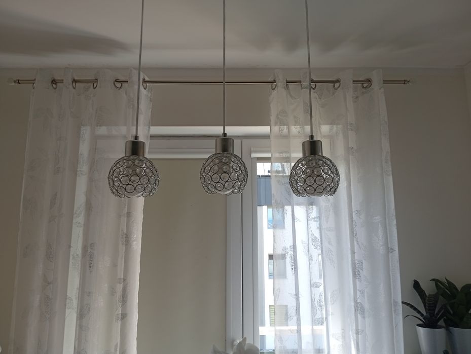 Firany na oczkach/ białe ze srebrnymi liśćmi/3 szt.