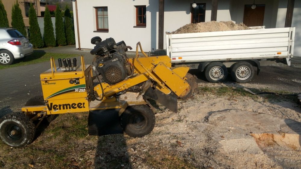 Wycinka drzew. Frezowanie pni.