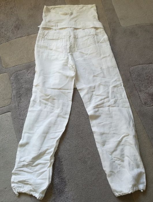 Białe lniane spodnie ciążowe h&m r.36