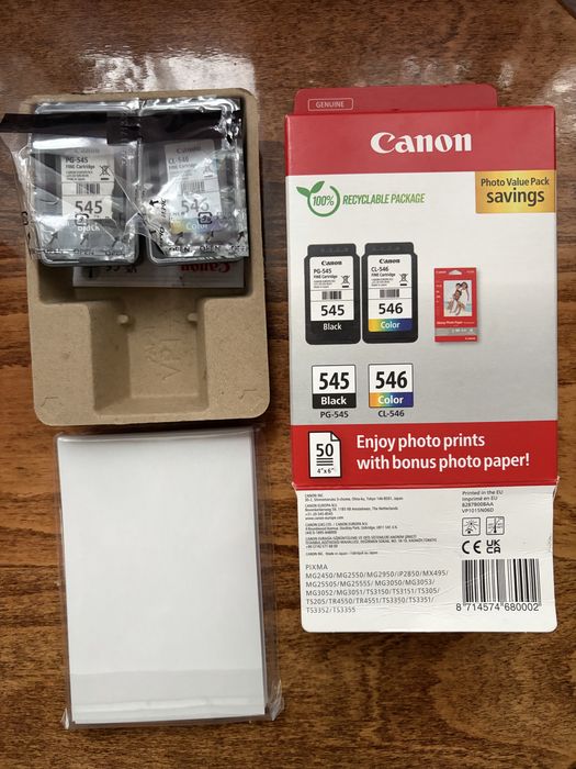 Комплект Canon: оригінальні картриджі PG-545 / CL-546 + фотопапір 50 шт