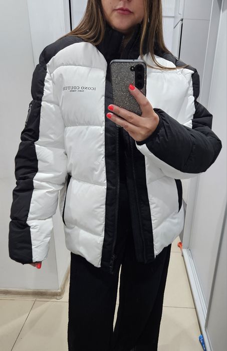 Biało czarna nowa kurtka zimowa m-xl Icono