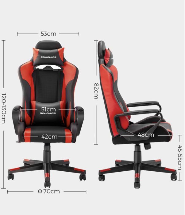 Krzesło biurowe gamingowe regulowane czarne czerwone