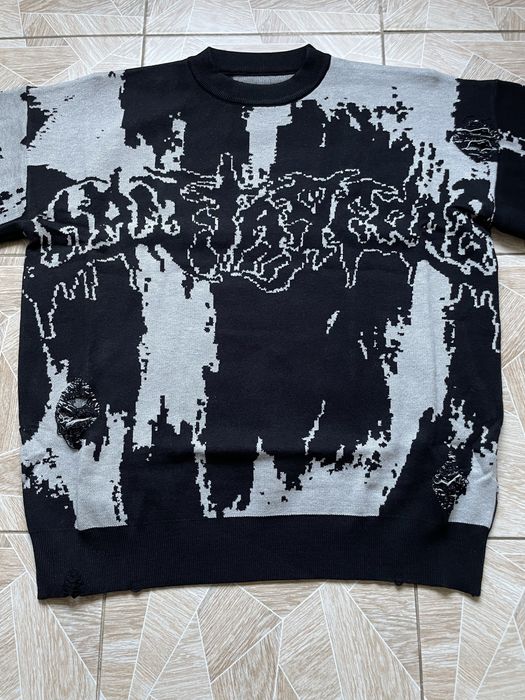 Свитер Grunge Distressed Knitted Sweater Glitch Art Style Gothic L