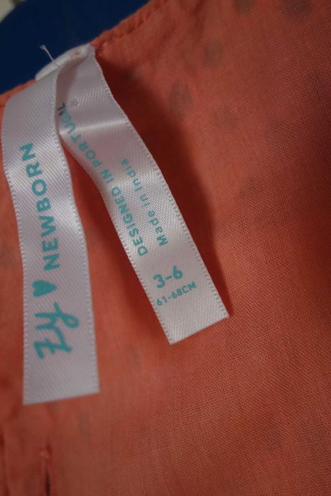 Vestido bordado laranja c Tapa Fraldas  3-6 meses* Envio grátis