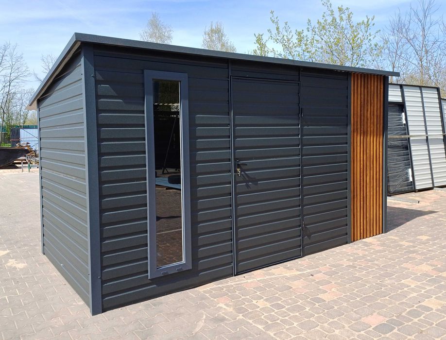 Domek narzędziowy garaż ogrodowy z lamelami blaszanymi 4x2 (252)
