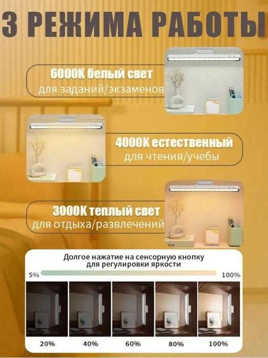 Фонарик LED с аккумулятором, сенсорный, магнитный