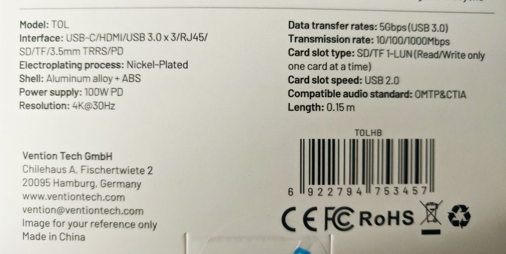 Док станция VENTION 9 в 1 с USB-C.