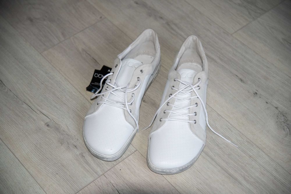 Buty skórzane białe  męskie Barefoot - ZAQQ QORE Low White
