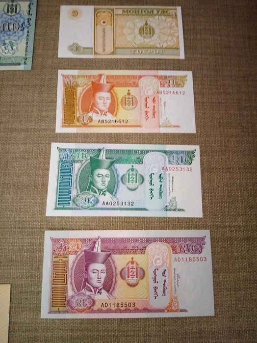 MONGOLIA, 10 NOTAS Não circuladas, conforme as fotos, de vária Séries