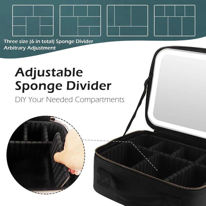 Kosmetyczka podróżna z podświetlanym lusterkiem i przegródkami Makeup Bag