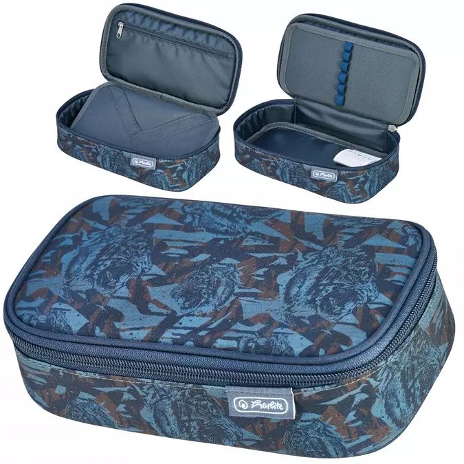 Piórnik kosmetyczka etui usztywniany klapką duży XXL BeatBox Tiger HERLITZ. Herlitz