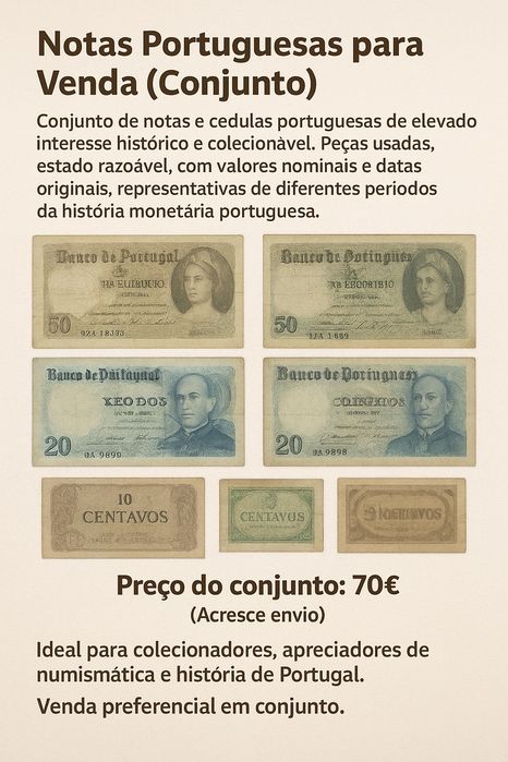 Notas antigas para venda