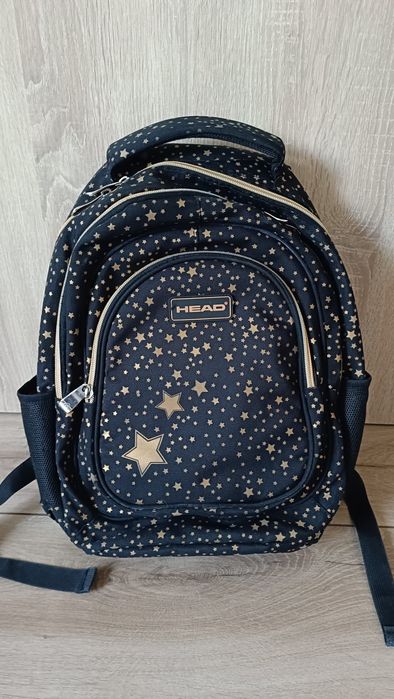 Plecak szkolny trzykomorowy head czarny z gwiazdkami jak nowy