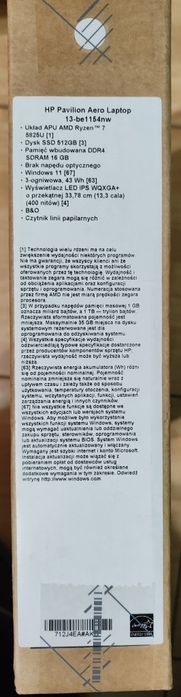 HP Pavilion Aero Ryzen 7-5825U, 16/512Gb, Win11, White EU. Гарантія