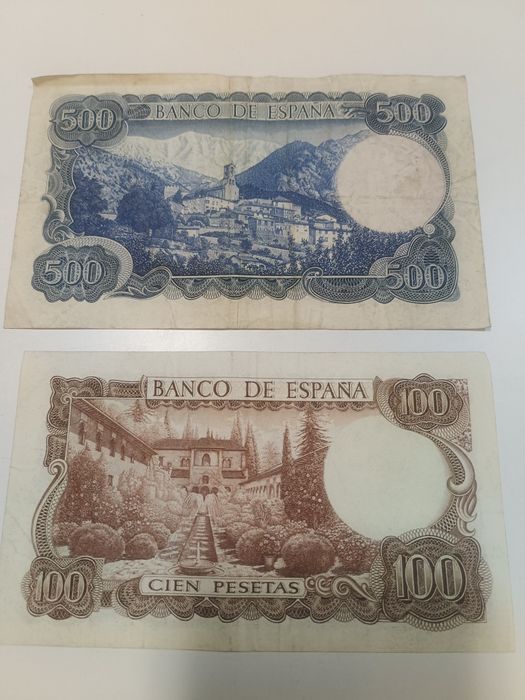 lote de 2 notas antigas originais de Espanha (Banco de España)
