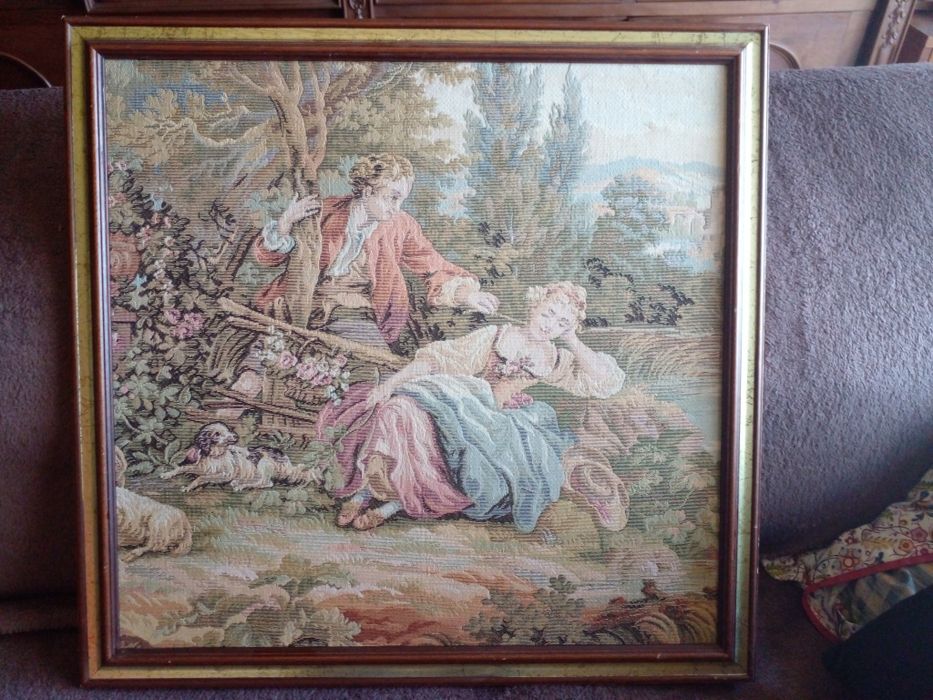 Quadro antigo em tapeçaria GOBLIN(0,55cm×0,57cm)