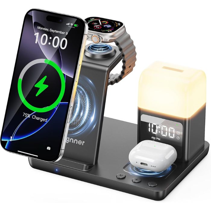 Stacja ładowania 4w1 iPhone Apple Watch AirPods Samsung 15W lampka