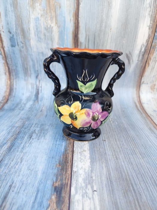 Ceramiczny wazon vintage - motyw kwiatów - numerowany