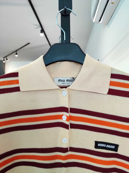 Поло Miu Miu Silk And Cotton Knit Polo Shirt cream