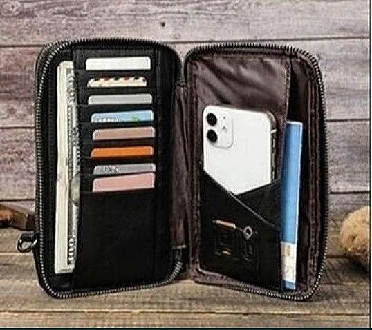 Кожаная мужская Барсетка (Портмоне). Черная. Стильная .