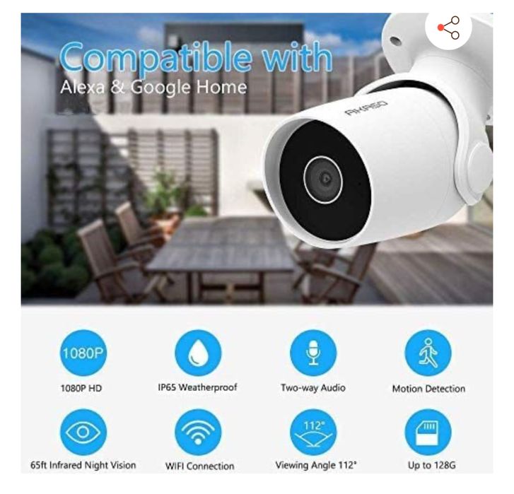 Kamera IP AKASO B60 1080P, zewnętrzna WLAN IP65