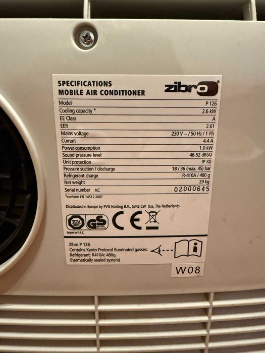 Klimatyzator przenośny Zibro P 126 – 2,6 kW, pilot