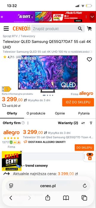 Samsung 55” QLED 4K 120Hz Smart TV