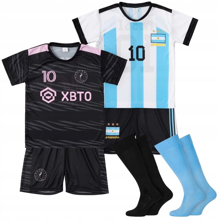 2x Strój / komplet piłkarski dla kibica MESSI + getry rozm. 152