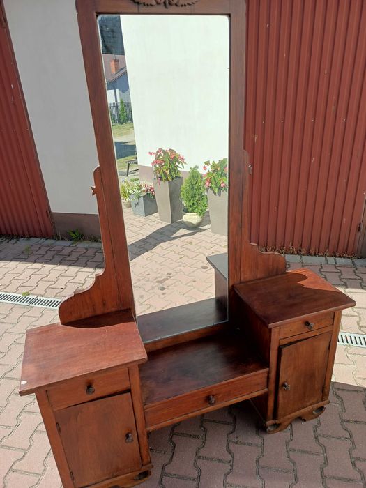 toaletka zabytkowa dębowa, lustro