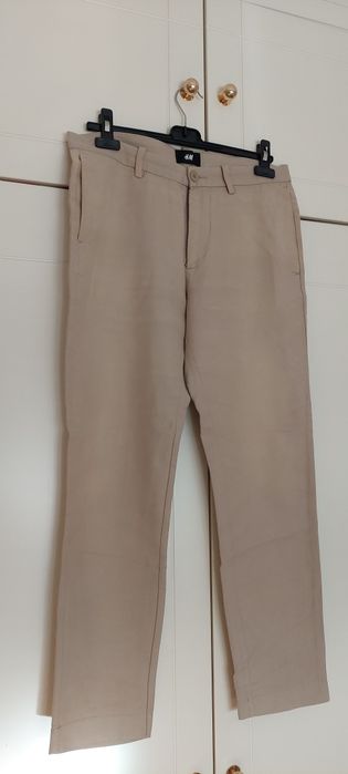 Calças Sarja Creme Homem H&M