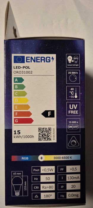 Lâmpada LED Smart WiFi E27 RGB+W (3000..6500k) 9W 806LM (nova)