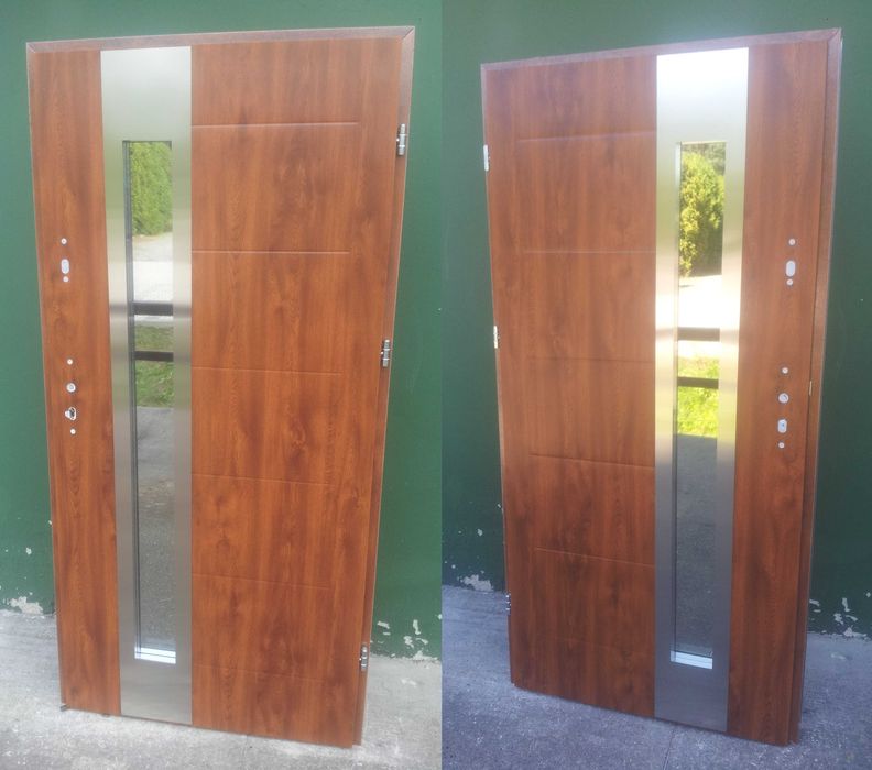 - 40 % Wyprzedaż Drzwi Zewnętrzne 72mm Złoty Dąb CZARNY INOX 101 x 208