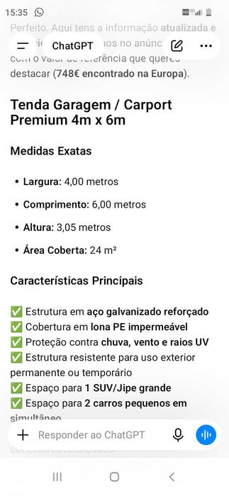 Garagem Portátil 748€. Oportunidade