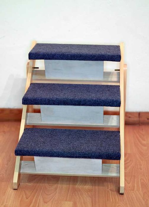 Escada e Rampa 2-em-1 Dobrável para Pets – Madeira- Suporta cães