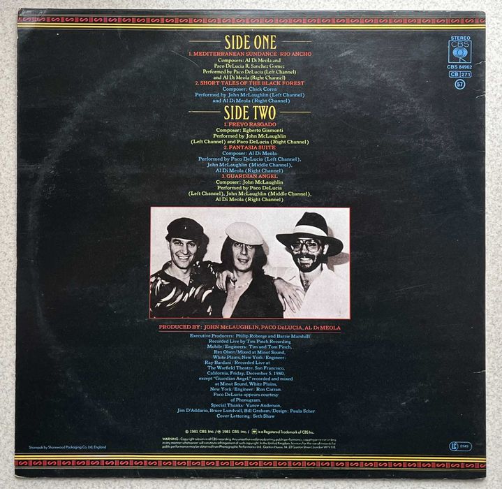 Paco de Lucia McLaughin Meola NIght in San Francisco winyl UK EX+