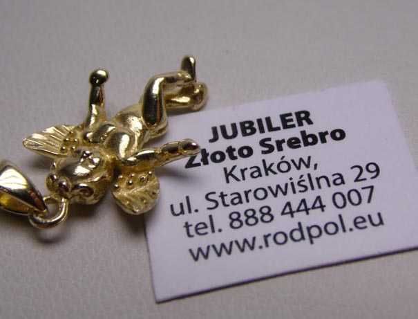 Zawieszka anioł aniołek srebro złocone.