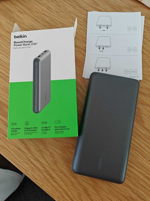 NOVO - Belkin BoostCharge Powerbank Bateria externa 20000 mAh portas USB-C e USB-A
