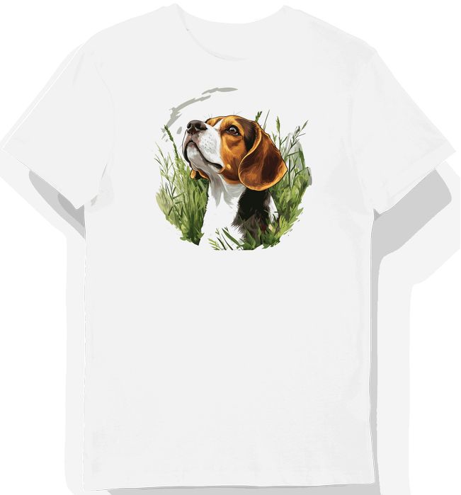 Koszulka męska biała z motywem beagle na łące 3XL