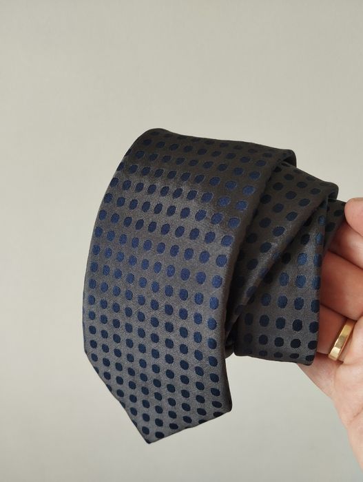 Męski jedwabny krawat 100% silk w kółka, groszki, szary, granat, slim,