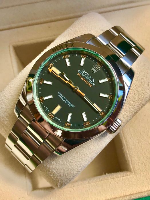 Rolex Milgauss Green sapphire.