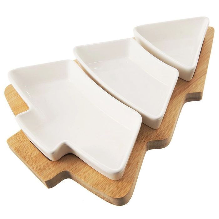 Miseczki Porcelanowe Z Tacą Na Przekąski Dipy Choinka 28cm Białe Świąteczne Do Salonu Mebliva