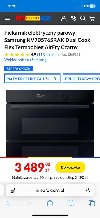 Piekarnik elektryczny parowy Samsung NV7B5765RAK Dual Cook Flex NOWY ...