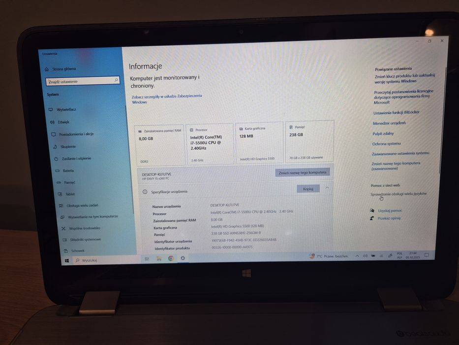 Laptop hp envy 15 x360 dotykowy ekran