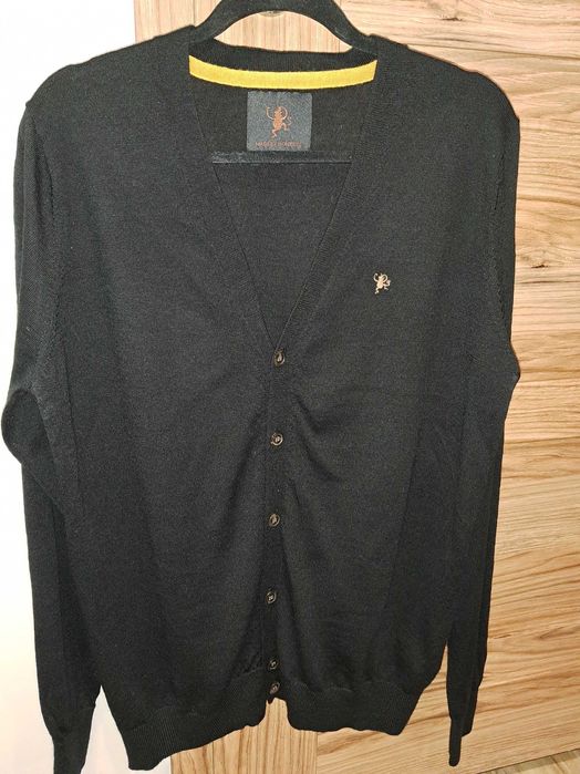 Sweter na guziki, lekka wełna 100% merino/merynos, r. L-XL