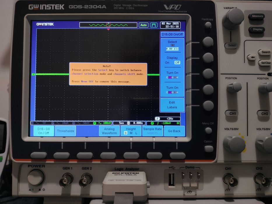 Moduł analizatora logicznego GW Instek DS2-16LA (16 kanałów, 200MHz)