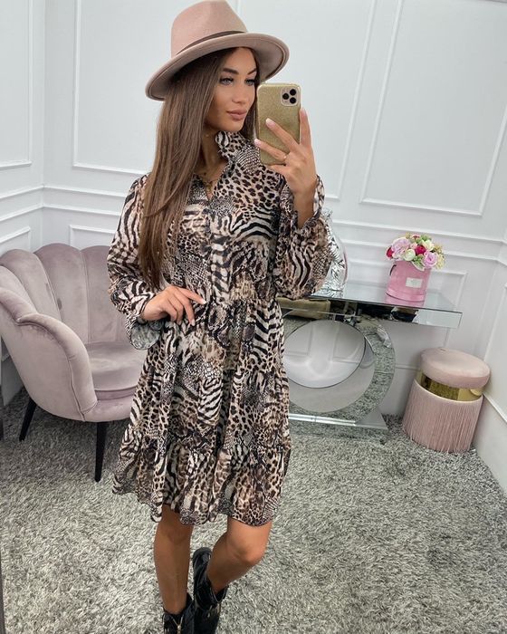 NEW  włoska sukienka szyfonowa w panterke UNI  NOWA!!!